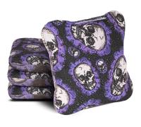 RVRAYS Cornhole Bags Set Regulation Professional Cornhore Bags Slick and Stick Bean Bags for Cornhole Game Changer Cornhole Bags with Storage Bags Skeleton Purple