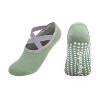 RVROVIC 3 Pairs Yoga Socks for Women Non-Slip Grips & Straps,Ideal for Pilates,Pure Barre,Ballet,Dance,Barefoot Workout,1-Green