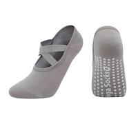 RVROVIC 3 Pairs Yoga Socks for Women Non-Slip Grips & Straps,Ideal for Pilates,Pure Barre,Ballet,Dance,Barefoot Workout,1-Grey