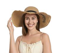 RVROVIC Women's Floppy Straw Sun Hat Foldable Summer Beach Hat Packable Roll Up Wide Brim Crochet Bucket Hat,3-Khaki
