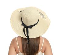 RVROVIC Women's Floppy Straw Sun Hat Foldable Summer Beach Hat Packable Roll Up Wide Brim Crochet Bucket Hat,3-Beige