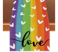 Rvsticty Linen Pride Table Runner Rainbow Tablecloth Pride Day Rainbow Stripe LGBT Love is Love Decorations and Supplies for Home Kitchen Table-13×72''