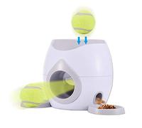 Rvtkak Automatic Pet Feeder Dog Tennis Ball Thrower Dog Interactive Ball Launcher Throwing Machine with 2 Balls 1 Feeding spoon Suitable for Big and Small Dogs to Consume Energy
