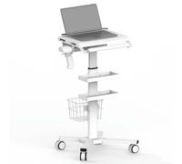 RVUEM Anti-Theft Medical Laptop Cart, Mobile Workstation, with Scanner Holder, Wheels, Basket Storage, Gas Lift, Height Adjustable, for Dental Office, Hospital, Clinic