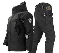 RVUEM Black,M, Men's Outdoor Ski Suit, 2025 Tactical Jacket and Pant Set, Military Apparel Combat Suit, Fall Winter Warm Windproof Snowsuit, Soft-Shell Jacket, with Multi Zipper Pockets