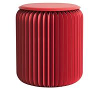 RVUEM Folding Paper Stool, Accordion Round Foot Stool, Fashion Paper Design Side Table, Multifunction, Kraft Paper, Home Furniture, for Living Dining Room Vanity,Red,H:44cm