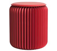 RVUEM Folding Paper Stool, Accordion Round Foot Stool, Fashion Paper Design Side Table, Multifunction, Kraft Paper, Home Furniture, for Living Dining Room Vanity,Red,H:37cm