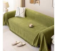 RVUEM Green,180 * 460cm, Throws for Sofas, Large Sofa Throw Blanket, Herringbone Chenille Tassels Blankets for Bed, Settees Chair Slipcover, Anti Scratch Couch Cover, 1 2 3 4 Seater