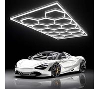 RVUEM Hexagon Garage Lights with Rectangle Frame, High Brightness 672W 6500K, 14 Hex Grid, LED Ceiling Lights, for Garage, Shop, Basement, Car Detailing Shop etc