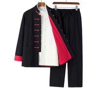 RVUEM Kung Fu Suit Sets, Tai Chi Uniform Shirt, Training Clothes Apparel Clothing, QiGong Martial Arts Wing Chun Shaolin Kung Fu Shirt, Tang Suit 3 Piece Set,009,M