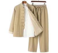 RVUEM Kung Fu Suit Sets, Tai Chi Uniform Shirt, Training Clothes Apparel Clothing, QiGong Martial Arts Wing Chun Shaolin Kung Fu Shirt, Tang Suit 3 Piece Set,004,XL