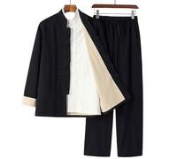 RVUEM Kung Fu Suit Sets, Tai Chi Uniform Shirt, Training Clothes Apparel Clothing, QiGong Martial Arts Wing Chun Shaolin Kung Fu Shirt, Tang Suit 3 Piece Set,008,S