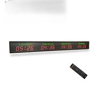 RVUEM Large Digital Led World Clock, World Time Zone Wall Clock, 3/4 City Time Display, 5-Level Brightness Adjustment, for Multinational Enterprises Airports,Black,4 City