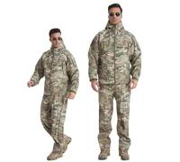 RVUEM Men's 3-Layer Hardshell Tactical Suit, Waterproof Windproof Rain Jacket & Pants with Heat-Sealed Seams, All-Weather Combat Set for Hunting Hiking,CP Camo,3XL