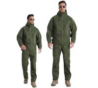 RVUEM Men's 3-Layer Hardshell Tactical Suit, Waterproof Windproof Rain Jacket & Pants with Heat-Sealed Seams, All-Weather Combat Set for Hunting Hiking,Green,M