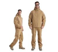 RVUEM Men's 3-Layer Hardshell Tactical Suit, Waterproof Windproof Rain Jacket & Pants with Heat-Sealed Seams, All-Weather Combat Set for Hunting Hiking,Khaki,3XL