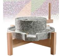RVUEM Natural Granite Stone Grain Mill, Handmade Stone Grinder and Mill, Hand Crank Food Mill Grinder, Traditional Manual Grinding Tool, for Bread, Tortillas, Spices,with Stand,S