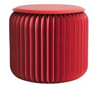 RVUEM Paper Folding Stool with PU Cushion, Flexible Collapsible Chairs, Fashion Design Side Table, Multifunction Round Foot Stool, for School, Kitchen, Living and Dining,Red,H:30cm