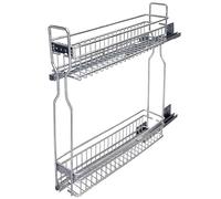 RVUEM Pull Out Wire Basket Kitchen Larder, Double Layered Cabinet Cupboard, Drawer Storage, Heavy-Duty Slide Out Seasoning Rack, Silver, Stainless Steel, for Kitchen Cabinet,200 Cabinet,Left