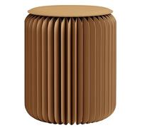 RVUEM Side Table-Fashion Paper Design, Accordion Portable Folding Paper Stool, Relaxing Multifunction Round Foot Stool, Kraft Paper, for School Living Dining Room,Brown,H:44cm