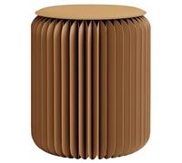 RVUEM Side Table-Fashion Paper Design, Accordion Portable Folding Paper Stool, Relaxing Multifunction Round Foot Stool, Kraft Paper, for School Living Dining Room,Brown,H:37cm