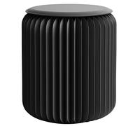 RVUEM Side Table-Fashion Paper Design, Accordion Portable Folding Paper Stool, Relaxing Multifunction Round Foot Stool, Kraft Paper, for School Living Dining Room,Black,H:37cm