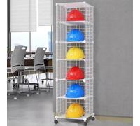 RVUEM Solid Motorcycle Helmet Rack Stand Hat Display Case, Floor-Standing Cube Closet Organizers and Storage, Retail Hard hat Baseball Hats Display Stand,White,6Grids1*6