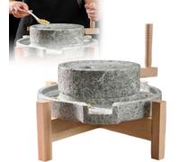 RVUEM Stone Milled, Manual Grain Wheat Flour Paste Stone Mill Grinder, Natural Rustic Style Hand Crank Food Mill Grinder, Wet and Dry Grinder, for Home Kitchen,with Stand,XL