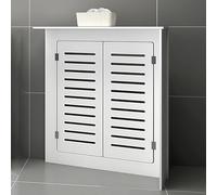 RVUEM White Modern Radiator Covers for Home with Double Cabinet Doors & Horizontal Grill Slats, Bathroom Floor Cabinet, Wood Heating Cover Cabinet for Living Room,3Sides,40×60×20cm
