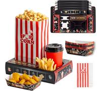 RVXHUA 48PCS Movie Night Party Supplies - 24 Snack Boxes,12 Food Trays, 12 Popcorn Bags - Disposable Paper Snack Holder, Movie Night Accessories for Family Gatherings, Parties, and Home Theater