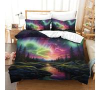 RVZADEERD 3D Printed Northern Lights Duvet Cover with Pillowcases Bedding Set with Zipper 3pcs Soft Microfiber Quilt Cover Set Double（200x200cm）