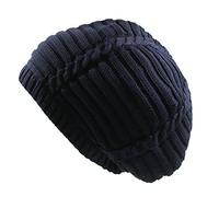 RW 100% Cotton Classic Rasta Slouchy Ribbed Beanie Hats, Navy, One size