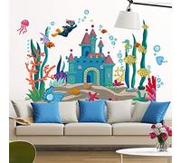 RW-1004 3D Under The Sea View Wall Sticker Ocean Animals Coral Wall Stickers Removable Peel and Stick Home Wall Art Decor for Girls Kids Babys Bedroom Offices Living Room Bathroom Nursery Decoration