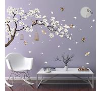 RW-2022 Removable DIY Romantic Warm White Cherry Blossom Tree and Flower Wall Decal 3D Wall Art Stickers Murals Home Decor for Kids Gilrs Bedroom Baby Nursery Rooms Living Room Offices Decoration (D)