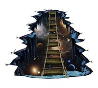 RW-82004 3D Floor Stickers Galaxy Interstellar Space Suspension Bridge Floor Stickers Removable Illusion Waterproof Floor Wall Decor for Kids Bedroom Living Room Nursery Home Decoration