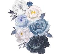 RW-D36 Peony Flower Wall Stickers White and Navy Blue Peony Rose Wall Decals 3D DIY Removable Peel and Stick Rose Wall Art Decor for Kids Baby Girls Bedroom Living Room Nursery Office Decoration
