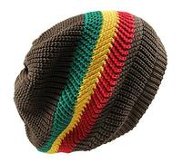 RW Knitted Slouchy Cotton Classic Rasta Beanie, Brown/Rasta, L