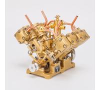 RW-V4 Flagship V-Type 4-Cylinder Brass Steam Engine, Bidirectional Stephenson Valve System, Professional-Grade Engine for Advanced Engineering Enthusiasts