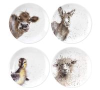 RW WN4093-XW Royal Worcester Wrendale Designs China Tea Coupe Plates Featuring Ewe, Gentle Jack and Just Hatched-Set of 4, Ceramic, White