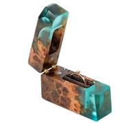 RWA Unique Slim Ring Boxes Engagement Ring Box for Proposal Wooden Epoxy Mini Jewelry Box Display Case, Engagement Ring Holder for Wedding Ceremony Travel Vintage Rings Box FLASH (aqua/dark)
