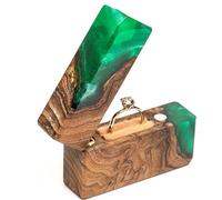 RWA Unique Slim Ring Boxes Engagement Ring Box for Proposal Wooden Epoxy Mini Jewelry Box Ring Display Case, Engagement Ring Holder for Wedding Ceremony Travel Vintage Ring Box FLASH (green)