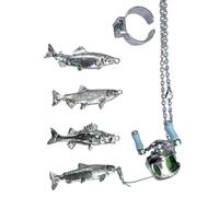 [RWAJZAX] Artistic Fishing Theme Necklace Ring Rotating Handle Design Father's Day Lover Pendant Neck Chain Rotating Handle Necklace Angler Gear, フリーサイズ, As described