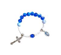 [RWAJZAX] Cross Beaded Stretch Rosary Bracelet Pendant Bracelet Elegant Jewelry Baptism Girlfriend Women Girls Jewelry