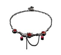 [RWAJZAX] Dark Red Zircon Necklace Black Tassel Clavicle Chain Party Wear Neck Chain for Hip Hop Culture Lovers
