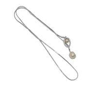 [RWAJZAX] Elegant Pull-Out Baroque Pearl Pendant Necklace and Geometric Design Women Fashionable Sweater Chain Portable for Evening Party Jewelry