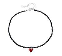[RWAJZAX] Fashion Black Beaded Crystal Necklace Love Heart Pendant Clavicle Chain Handmade Adjustable Length Neck Chain Jewelry Party Jewelry