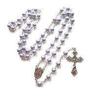 [RWAJZAX] Glass Pearl Rosary Necklace Holy Jewelry Charms Decoration Catholic Rosary Necklace for Birthday Wedding Festival Party Decoration