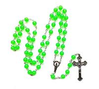 [RWAJZAX] Glow in the Dark Rosary Beads Catholic Religious Gemstone Prayer for Necklace Women Men Necklace Pendant