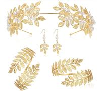 [RWAJZAX] Greek Goddess Costume Accessories Set Greek Leaf Headband Coil Pearl Earrings Necklace Wedding Party, c