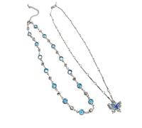 [RWAJZAX] Lightweight Allergy Free Crystal Butterfly Necklace Length Adjustable Clavicle Chain Unique Neck Chain Party Daily Wear Jewelry, フリーサイズ, As described, No Gemstones